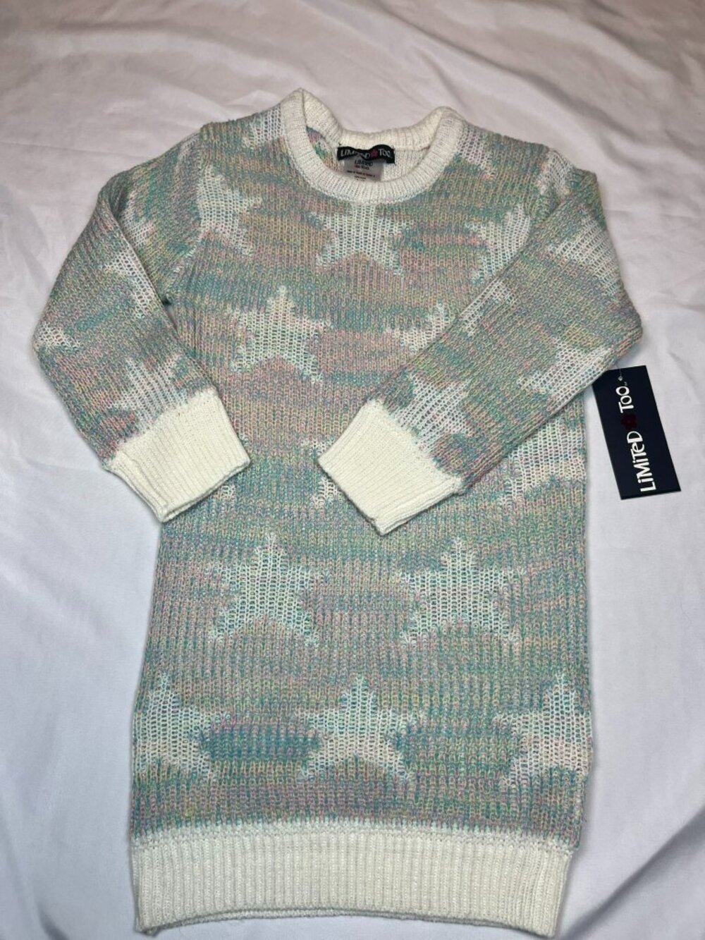 Limited Too Girls Size 4 Pastel Knit Star Print Long Sleeve Sweater Dress Y2K